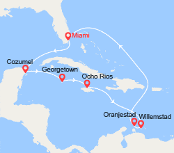 itinéraire croisière Caraïbes et Antilles : Mexique, île Caïmans, Jamaïque, Curaçao, Aruba 