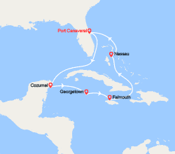itinéraire croisière Caraïbes et Antilles : Mexique, îles Caïmans, Jamaïque, Bahamas 