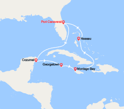itinéraire croisière Caraïbes et Antilles : Mexique, îles Caïmans, Jamaïque, Bahamas 