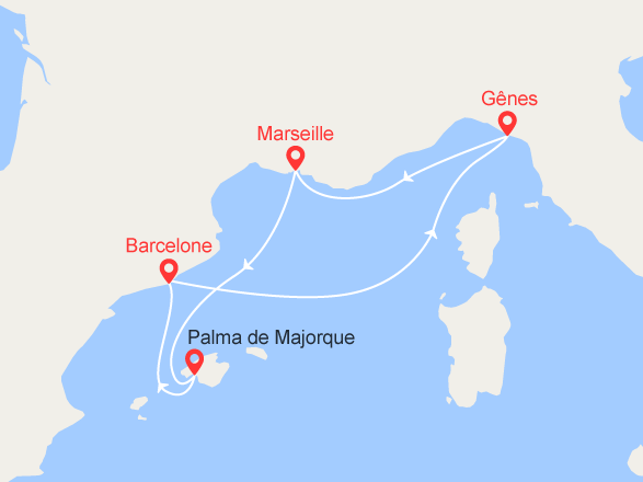 itinéraire croisière Iles Baléares : Minicroisière : France, Espagne, Italie 