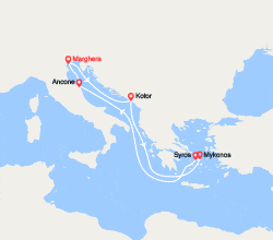 itinéraire croisière Méditerranée Orientale : Monténégro, Iles grecques, Italie 