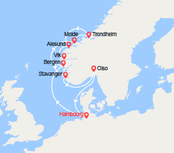 itinéraire croisière Fjords : Norvège : Bergen, Molde, Alesund, Stavanger 