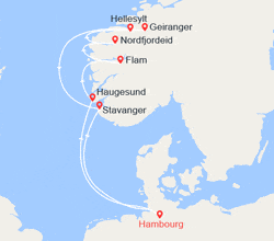 itin&eacute;raire croisi&egrave;re Fjords : Norvège : Haugesund, Flam, Nordfjordeid, Geiranger, Stavanger 