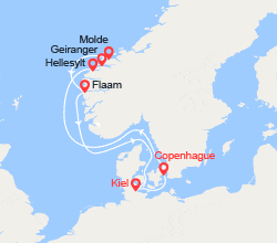 itinéraire croisière Fjords : Norvège : Hellesylt; Geiranger, Molde, Flam 