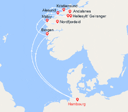 itin&eacute;raire croisi&egrave;re Fjords : Norvège : Maloy, Kristiansund, Andalsnes, Alesund, Bergen 