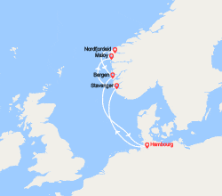 itinéraire croisière Fjords : Norvège : Stavanger, Maloy, Nordfjordeid, Bergen 