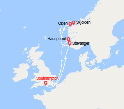 itinéraire croisière Fjords : Norvège: Haugesund, Skjolden, Olden, Stavanger 