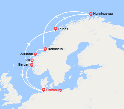 itinéraire croisière Fjords : Norvège, îles Lofoten, Cap Nord