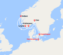 itinéraire croisière Fjords : Norvège: Kristiansand, Eidfjord, Lyngdal, Oslo