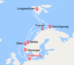 itinéraire croisière Fjords : Norvège, Spitzberg, Cap Nord