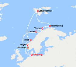 itinéraire croisière Fjords : Norvège, Spitzberg, Cap Nord