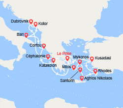 itinéraire croisière Méditerranée Orientale : Paradisiaque Adriatique et Idyllique Mer Egée 