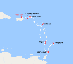 itinéraire croisière Caraïbes et Antilles : Porto Rico, îles Vierges, Antigua, Martinique, St Vincent et les Grenadines… 