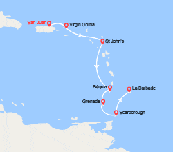itinéraire croisière Caraïbes et Antilles : Porto Rico, îles Vierges, Antigua, Martinique, St Vincent et les Grenadines, Grenade… 