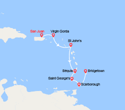 itin&eacute;raire croisi&egrave;re Caraïbes et Antilles : Porto Rico, îles Vierges, Antigua et Barbuda,  Martinique, Grenade, Trinité et Tobago 