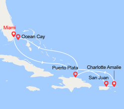 itinéraire croisière Caraïbes et Antilles : Porto Rico, Iles Vierges, Rép Dominicaine & Bahamas 