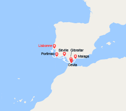 itin&eacute;raire croisi&egrave;re Méditerranée Occidentale : Portugal, Espagne, Gibraltar 