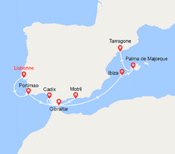 itin&eacute;raire croisi&egrave;re Méditerranée Occidentale : Portugal, Espagne, Gibraltar, Baléares 