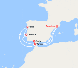 itinéraire croisière Méditerranée Occidentale : Portugal, Maroc, Espagne : Lisbonne, Porto, Tangier, Séville 