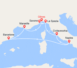itinéraire croisière Méditerranée Occidentale : Provence, Barcelone, Italie 