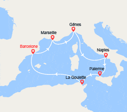 itin&eacute;raire croisi&egrave;re Méditerranée Occidentale : Provence, Italie, Sicile, Tunisie 