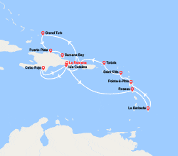 itinéraire croisière Caraïbes et Antilles : Rép. Dominicaine, Dominique, Antilles, îles Vierges,  îles Turks et Caïques 
