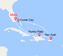 itinéraire croisière Caraïbes et Antilles : Rép. Dominicaine, Porto Rico, Bahamas