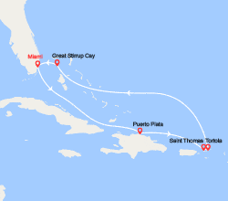itinéraire croisière Caraïbes et Antilles : Rép. Dominicaine, Saint-Thomas, Tortola, Bahamas au départ de Miami 