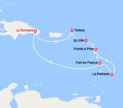 itinéraire croisière Caraïbes et Antilles : Rép.Dominicaine, Antilles, Iles Vierges 