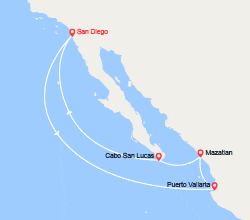 itinéraire croisière Amérique du Nord : Riviera Mexicaine : San diego, Puerto Vellarta, Cabos San Luca... 