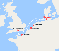 itin&eacute;raire croisi&egrave;re Europe du Nord : Royaume-Uni, Allemagne, Pays Bas, Belgique, France 
