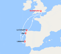 itin&eacute;raire croisi&egrave;re Méditerranée Occidentale : Royaume-Uni, Espagne, Portugal 