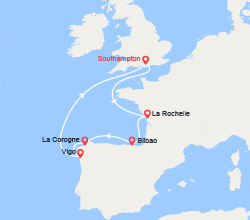 itinéraire croisière Méditerranée Occidentale : Royaume-Uni, France, Espagne 