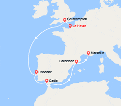 itinéraire croisière Méditerranée Occidentale : Royaume-Uni, Portugal, Espagne 