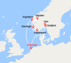 itin&eacute;raire croisi&egrave;re Fjords : Sagas Vikings: Oslo, Mandal, Stavanger, Sognefjord... 