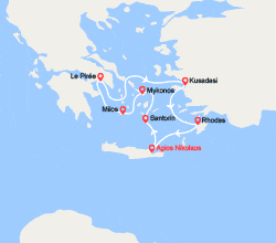 itinéraire croisière Iles grecques : Santorin, Mykonos, Milos, Athènes, Kusadasi, Rhodes, Crète 