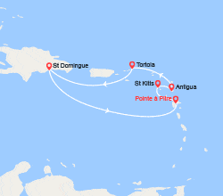 itinéraire croisière Caraïbes et Antilles : St Kitts, Antigua, Tortola, St Domingue  