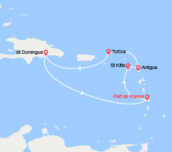itinéraire croisière Caraïbes et Antilles : St Kitts, Antigua, Tortola, St Domingue  