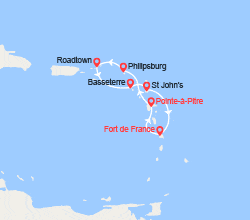 itinéraire croisière Caraïbes et Antilles : St Martin, îles Vierges, St Kitts, Antigua 