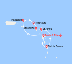 itinéraire croisière Caraïbes et Antilles : St Martin, St Kitts, Antigua...  - Vols inclus 