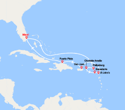 itinéraire croisière Caraïbes et Antilles : St Martin, St Thomas, St Kitts, Antigua, Porto Rico, Rép. Dominicaine