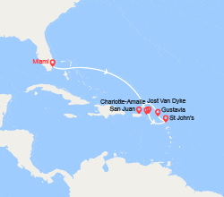 itinéraire croisière Caraïbes et Antilles : St Thomas, îles Vierges, St Barthélemy, Antigua et Barbuda, Porto Rico 