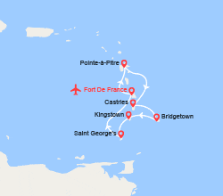 itinéraire croisière Caraïbes et Antilles : Ste Lucie, Barbade, St Vincent, Grenade - Vols inclus 