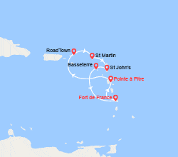 itinéraire croisière Caraïbes et Antilles : Tortola, St Martin, Antigua, St Kitts 
