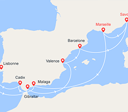 itinéraire croisière Méditerranée : Toute la Méditerranée : Italie, France, Espagne, Portugal, Gibraltar 