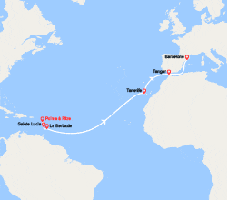 itin&eacute;raire croisi&egrave;re Transatlantique : Transatlantique : Antilles, Canaries, Maroc, Espagne 