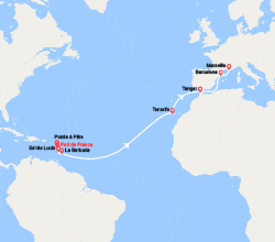 itinéraire croisière Transatlantique : Transatlantique : Antilles, Canaries, Maroc, Espagne, France