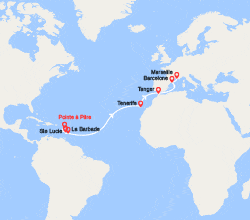 itinéraire croisière Transatlantique : Transatlantique : Antilles, Canaries, Maroc, Espagne, France