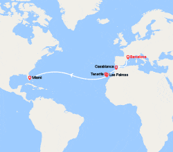 itinéraire croisière Transatlantique : Transatlantique : De Barcelone à Miami 