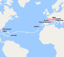 itin&eacute;raire croisi&egrave;re Transatlantique : Transatlantique : de Cannes à Port Canaveral 